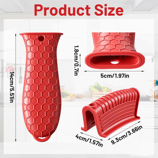 Cast Iron Skillet Handle Covers,3Pcs Heat Resistant Silicone Pot Handles Covers Non-Slip Cast Iron Handle Sleeve for Frying Pans and Griddles Kitchen Supplies(Red)