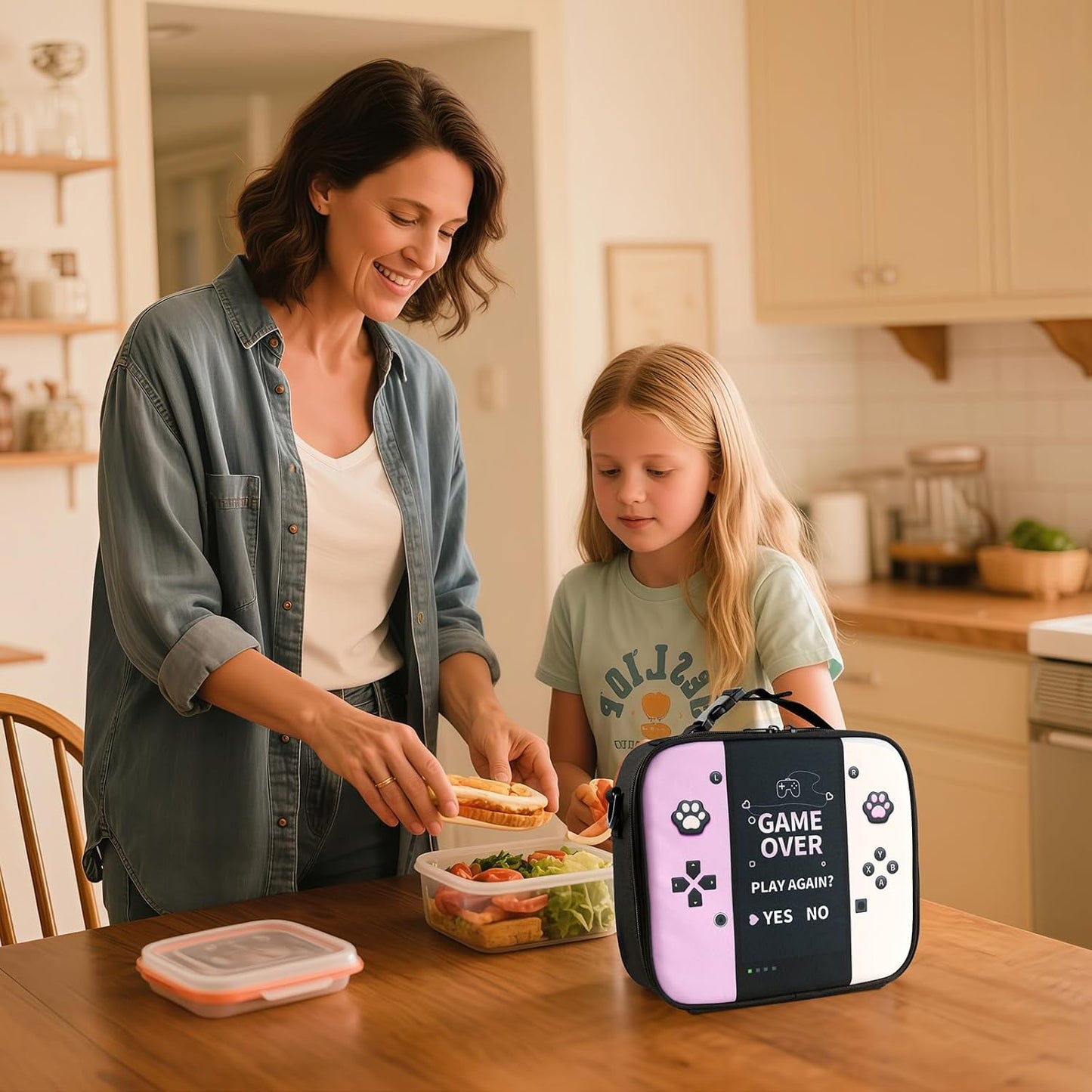 Game Console Insulated Lunch Bag lonchera for Teen Boy Kid Gamer Lunch Box Bento Reusable Large Capacity Portable Waterproof Leakproof with name tag to School Office Picnic (1PCS Lunch Bag)