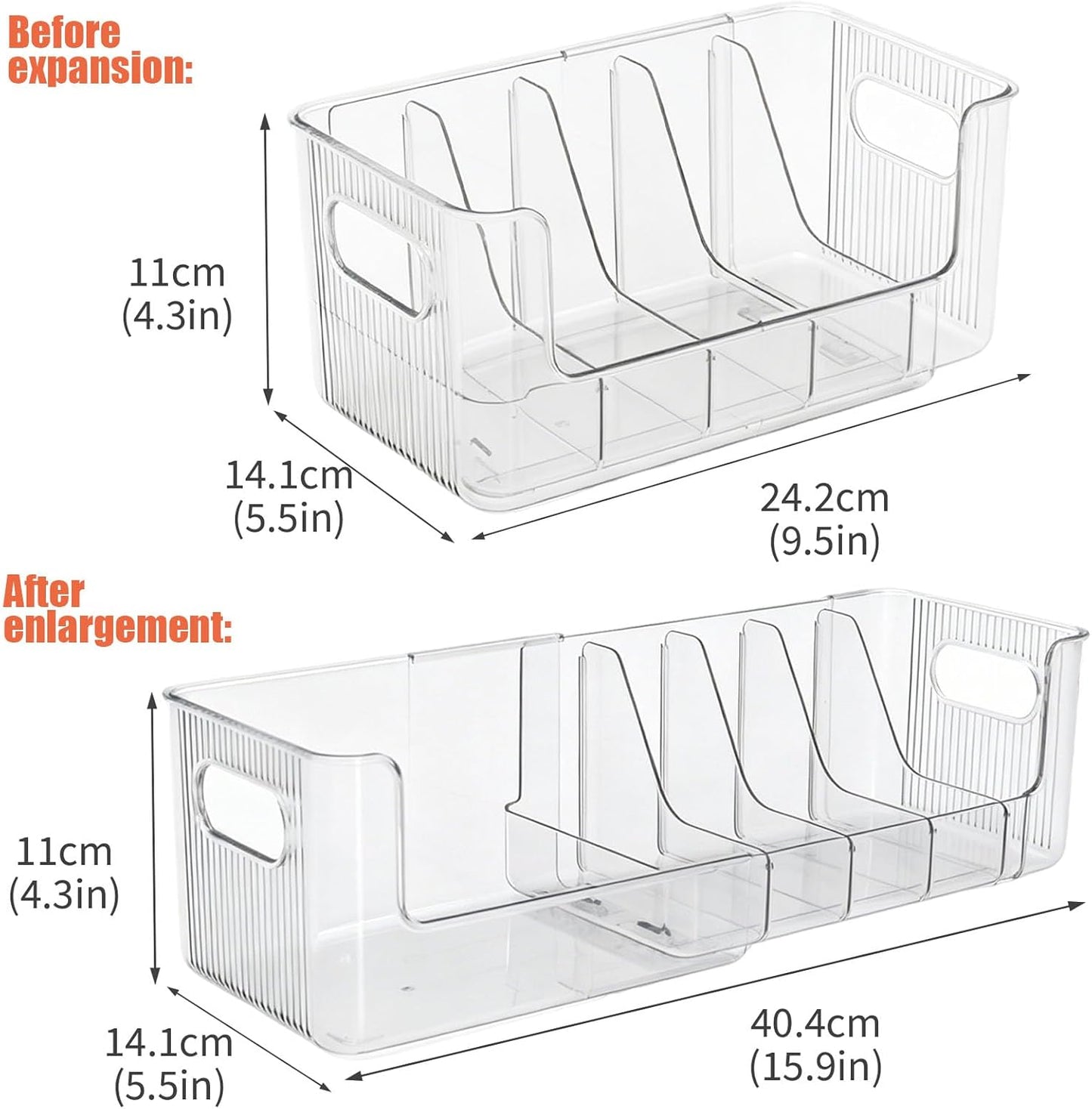 Clear Expandable Snack Organizer for Countertop,Adjustable Pantry Storage Bin with Removable Dividers,Large 6 Compartment Snack Container for Candy,Coffee Pods, Tea Bags,Drink Packets,Kitchen Counter