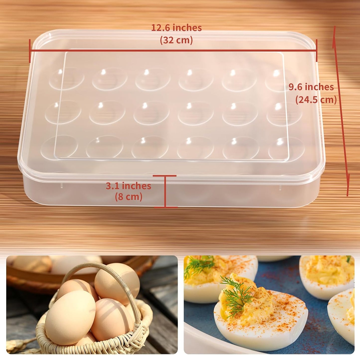 Newness Deviled Egg Containers with Lid, (Set of 2), Plastic Egg Platter for 48 Devil Eggs, Clear Storage Deviled Egg Carrier, Fridge Stackable Countertop Portable Egg Tray