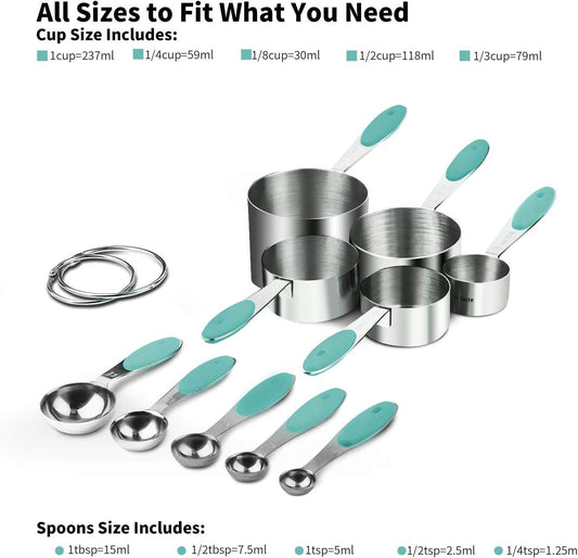 Measuring Cups : U-Taste 18/8 Stainless Steel Measuring Cups and Spoons Set of 10 Piece, Upgraded Thickness Handle(Black)