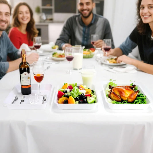 White Plastic Serving Trays (Set of 3) 16” x 11.8”, Large Reusable Rectangular Party Platters Serve Appetizers, Fruit, Veggies, Snack, Cookies, Desserts, in Kitchen/Pantry Organization