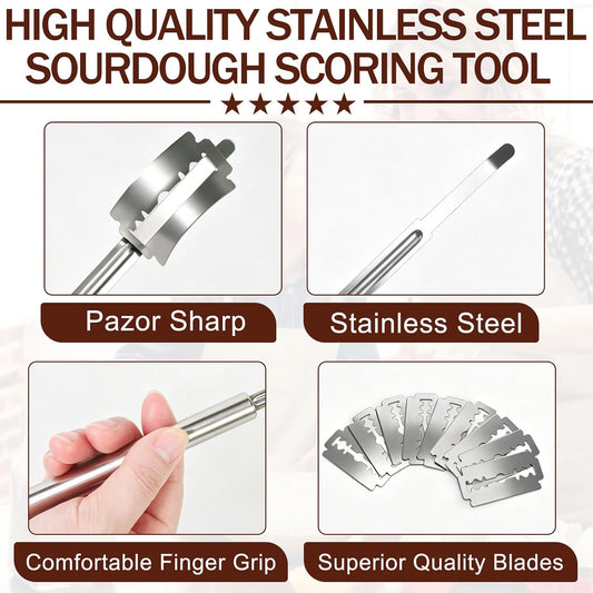 304 Stainless Steel Bread Lame Sourdough Scoring Tool with 10 Razor Blades