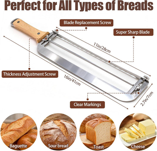 Adjustable Bread Slicer for Perfect Slices - Bread Knife for Homemade Bread with Thickness Guide - Premium Sharp Stainless Serrated Blade for Sourdough Baguettes Bagels Loaves