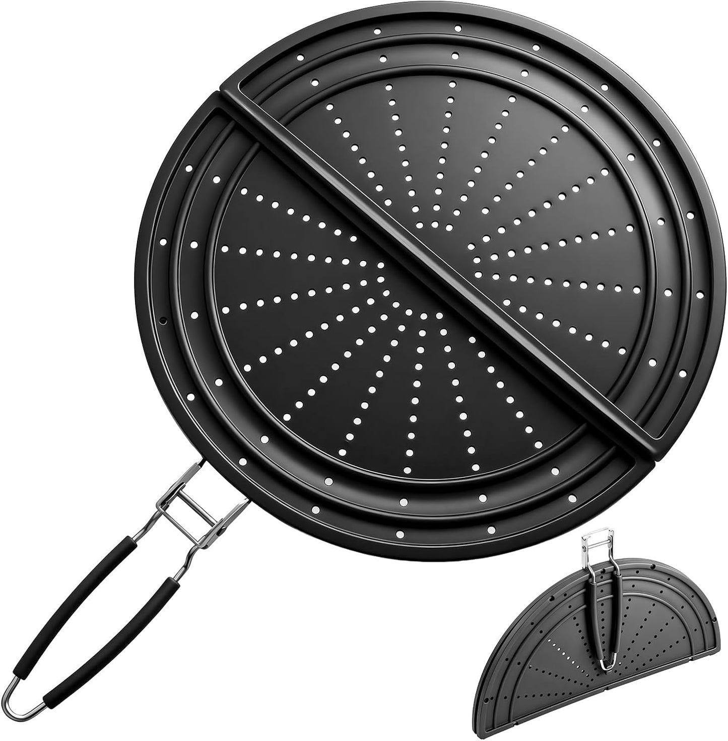 Snowyee Foldable Splatter Screen for Frying Pan, Silicone Grease Splatter Guard Include 3 Different Size 13/11.42/9.84 inch or 33/29 / 25 cm for Kitchen Cooking Pan Cover (13 inch/Black)