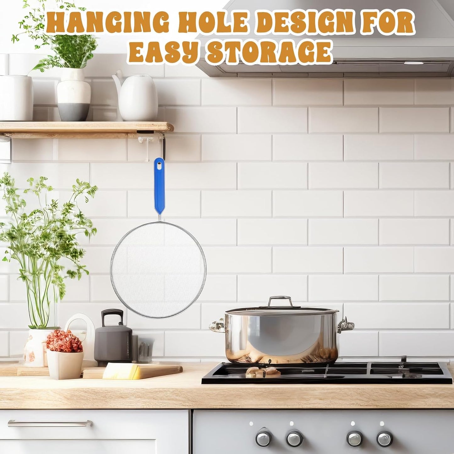 1PCS Splatter Screen for Frying Pan, 8Inch Stainless Steel Splatter Guard for Frying Pan Cooking Pots Food Strainer and Universal Cookware for Cooking, Kitchen Splash Guard No Oil Mess, No Burns(Blue)