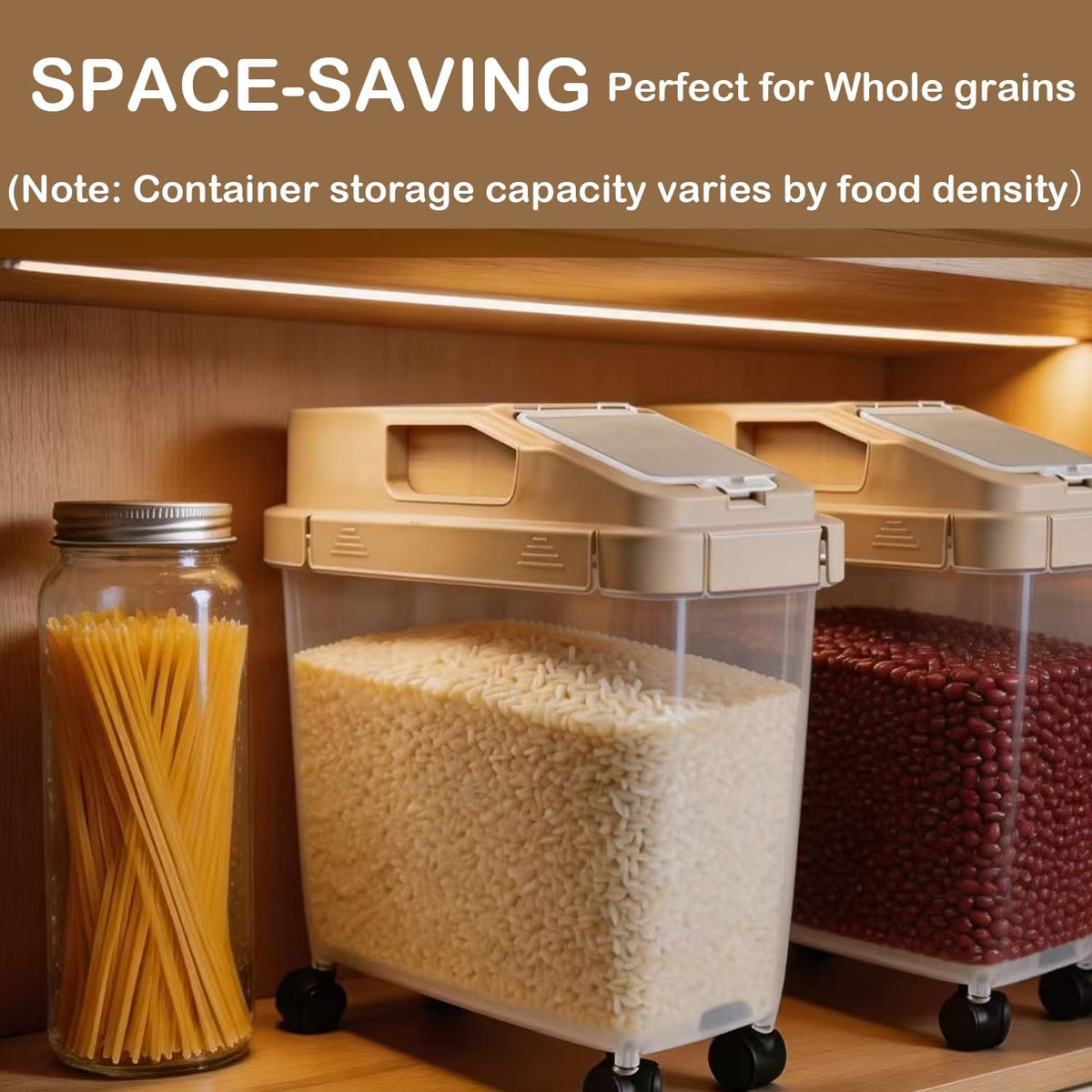 Rice Storage Container with Measuring Cup, Large-Capacity Sealed Moisture-Proof Kitchen Flour & Grain Container, Space-Saving Pet Food Storage Box with Wheels for Easy Organization