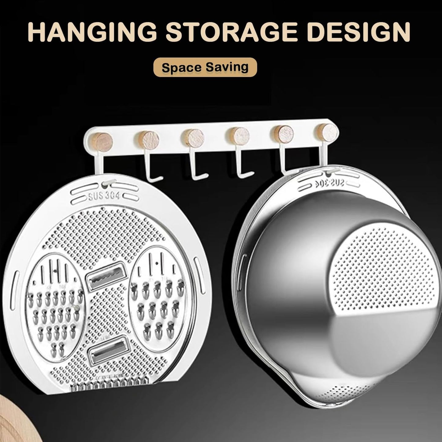 Rice Washer Strainer Bowl with Grater, Multipurse Stainless Steel Rice Colander with Side Drainer for Cleaning Quinoa, Fruits, Vegetables, Bean Versatile Kitchen Tool