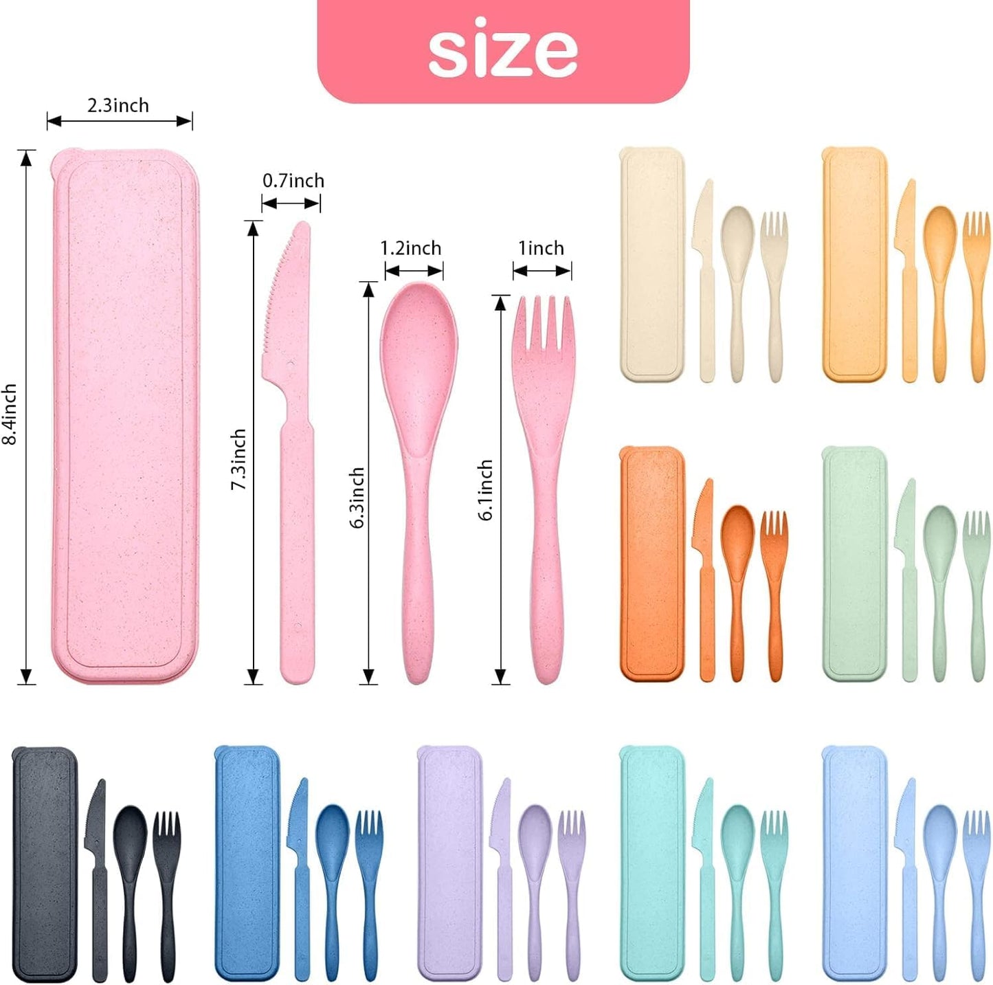 Reusable Travel Utensils Set with Case, 2 Sets Wheat Straw Portable Plastic Fork Spoons Knife Camping Cutlery, Eco-Friendly BPA Free Lunch Tableware for Kids Adults Travel Picnic Utensils