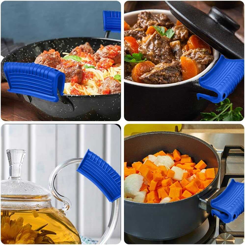 Silicone Assist Handle Holder, Hot Skillet Handle Covers Pot Grip Handle Sleeve Cast Iron Skillets Non-Slip Heat Resistant Pan Grip Cover for Cast Iron Woks Frying Pans Griddles Skillets (Blue)