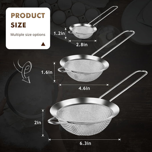 NileHome 3 Piece Stainless Steel Mesh Strainers,Silver(2.8"+4.6"+6.3")