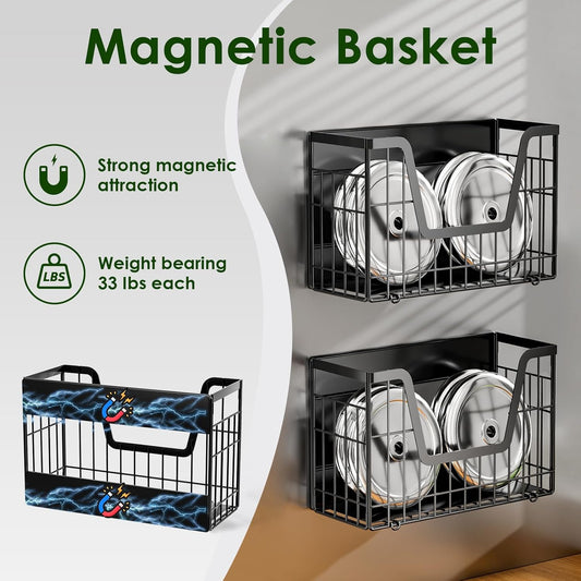 2 Set Magnetic Shelf for Fridge, Potato & Onion Storage Bins, Magnetic Fruit Basket for Refrigerator Pantry Kitchen Counter Laundry Organizer, Fridge Magnetic Spice Rack Magnet Fridge Storage
