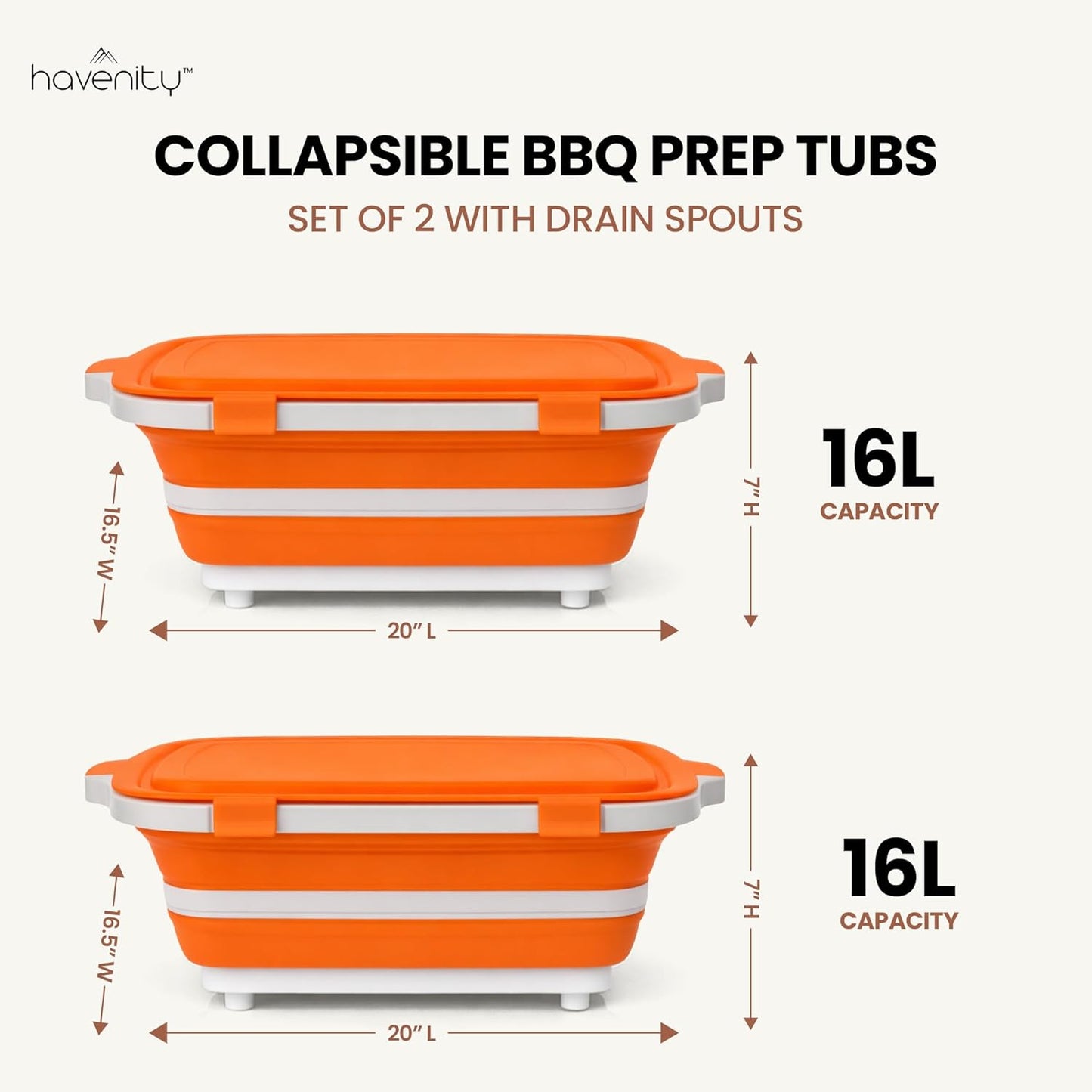 BBQ Prep Tub 2 Pack (8L+8L) - Multifunctional Collapsible Camping Cutting Board with Upgraded Locking Lid, Meal Prep Meat Storage Container Perfect for Grilling, Outdoor Cooking (Large x 2)