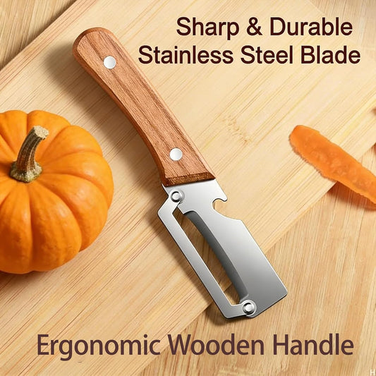 2Pack Multi Vegetable Peeler for Potato Apple Carrot - Stainless Steel Blade Kitchen Tool, Fruit & Citrus Peeler with Wooden Handle and Bottle Opener, Cabbage Cutter for Home Kitchen