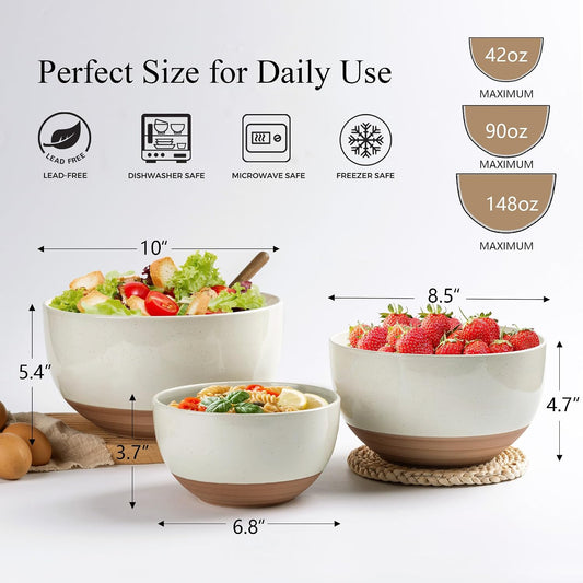 AmorArc Ceramic Mixing Bowls,Stoneware Nesting Bowls Set of 3 for Kitchen