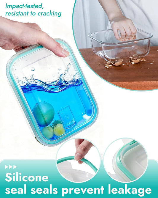 8-Pack Borosilicate Glass Food Storage Containers Set with Airtight Lids - Oven, Microwave & Freezer Safe, Leak-Proof, BPA-Free - Baking, Meal Prep & Gift Ready