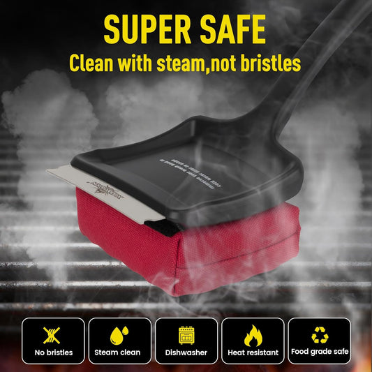 19" Large Bristle-Free Steam Grill Brush,No Bristle Shedding – Safe Grill Accessories for Cast Iron, Porcelain& Charcoal Grills,Ultra-Strong Outdoor Grill Cleaner