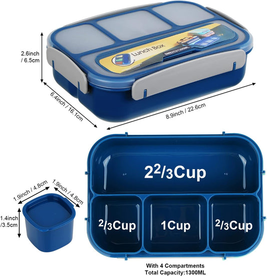 MaMix Bento Box Adult Lunch Box, Lunch Box Kids, Lunch Containers for Adults/Kids/Students,1300ML-4 Compartment Bento Box (purple)