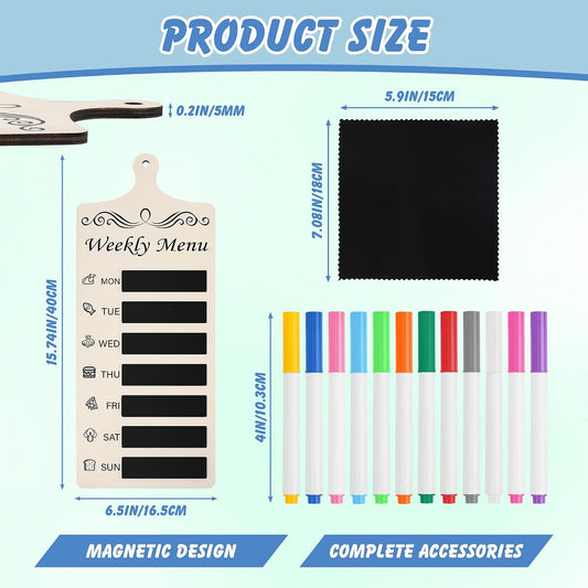 Catcan Magnetic Menu Board for Fridge Meal Planner Magnet Wood Chalkboard Menu Board Dry Erase Calendar Weekly Meal Planner for Kitchen Decor with 12-Color Markers and A Towel