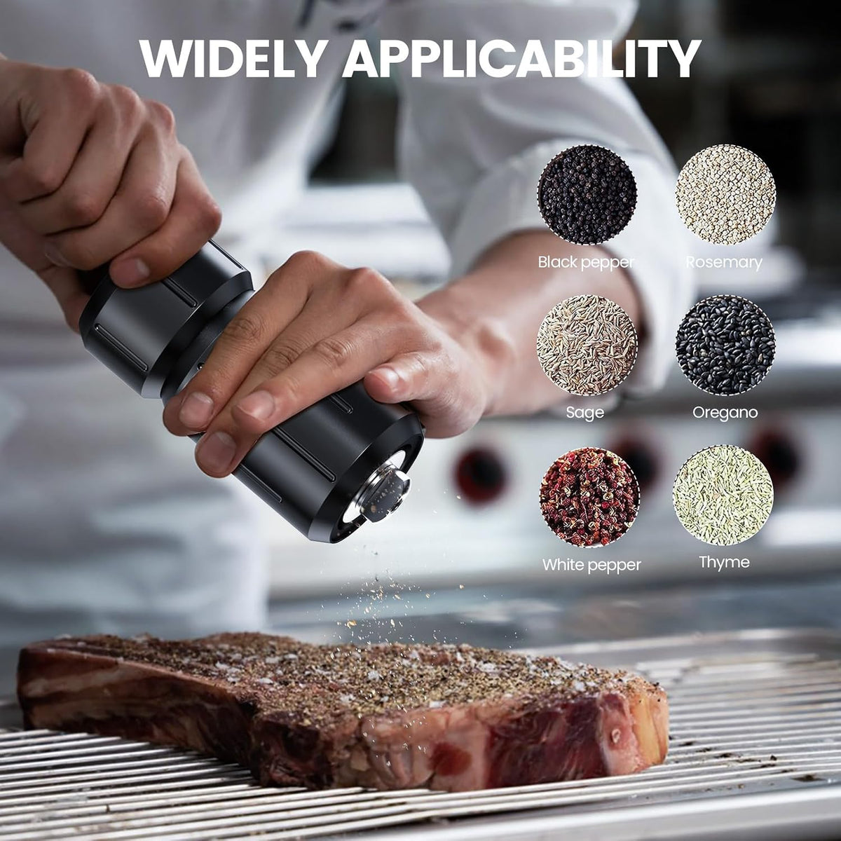 Luvan Professional Grade Pepper Grinder,External Adjustable Coarseness Manual Pepper Mill Grinder, Heavy Duty Aluminum Coarse Pepper Grinder Refillable,Spice Grinder with Stainless Steel Burrs (Gray)