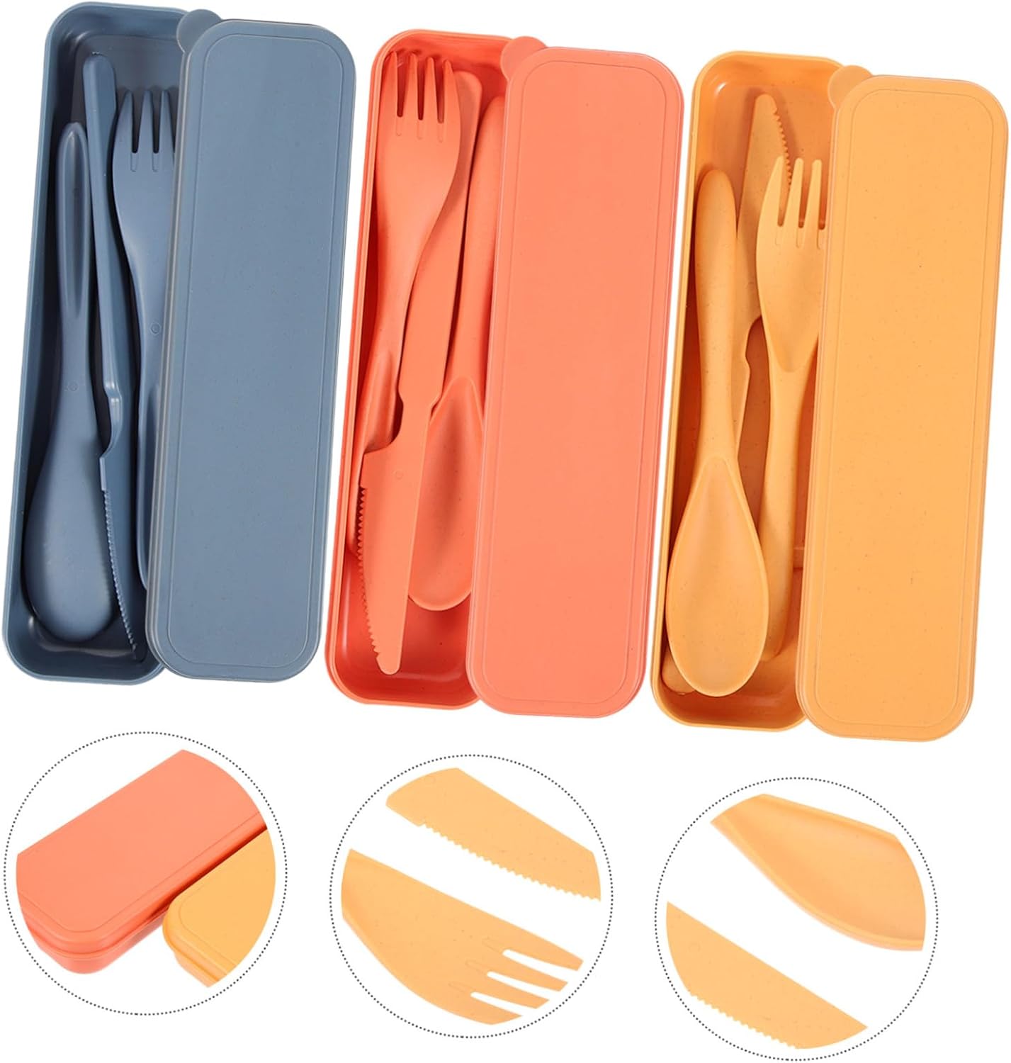 Toddmomy 3 Sets Travel Cutlery Set with Case Wheat Straw Utensil Kit for Lunch Camping School and Picnics Reusable Fork Spoon and Cutter and Travel Tableware