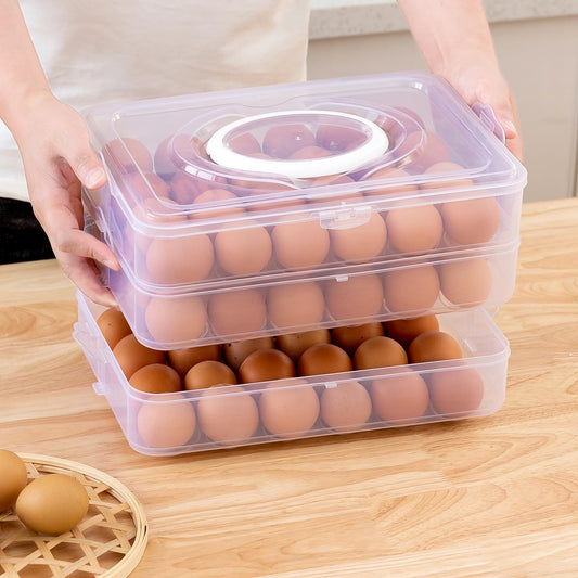 Sooyee Egg Holder for Refrigerator, 3-Layers 72 Deviled Egg Tray with Lid Egg Carrier Box Dispenser Container with Handle for Eggs 72 Count
