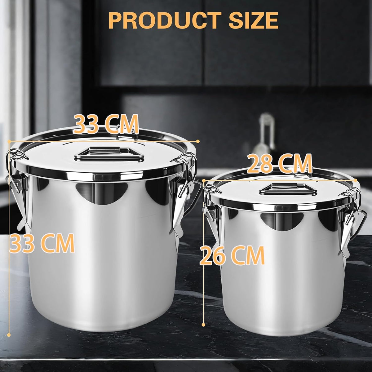 21L/5.6GAL and 12L/3.2GAL Stainless Steel Airtight Canister, Food Storage Canisters with Lid&Locking Clamp for Rice Flour Sugar Grain Coffee Bean Storage Containers (12L & 21L,2 CANISTERS)