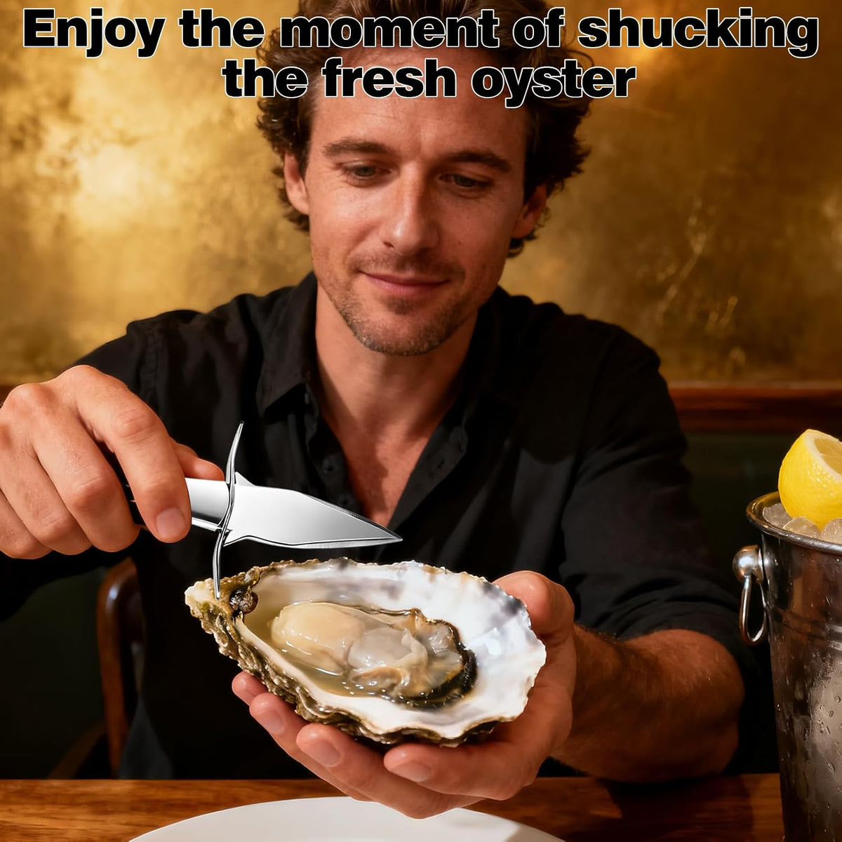QUMMFA Professional Oyster Shucking Knife, 2CR13 Stainless Steel Oyster Knife, Sturdy Sharpness Opener for All Kinds of Shells, and Level 5 Cut Resistant Glove (XL)