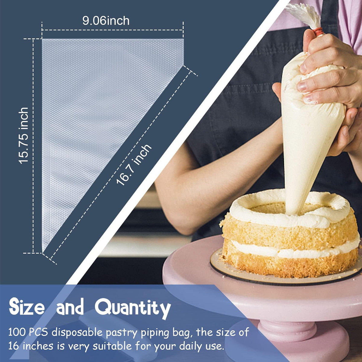 100pcs Thick Disposable Icing Piping Bags, Professional Pastry Bags 12inch, Heavy Duty Anti Burst Cake Tipless Piping Bags for Chocolate Royal Cupcake Cream Frosting Cookie Decorating Baking Supplies