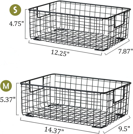 Kingrol 2 Pack Wire Storage Baskets with Handles, Metal Organizer Basket Bins for Home, Office, Nursery, Laundry Shelves Organizer