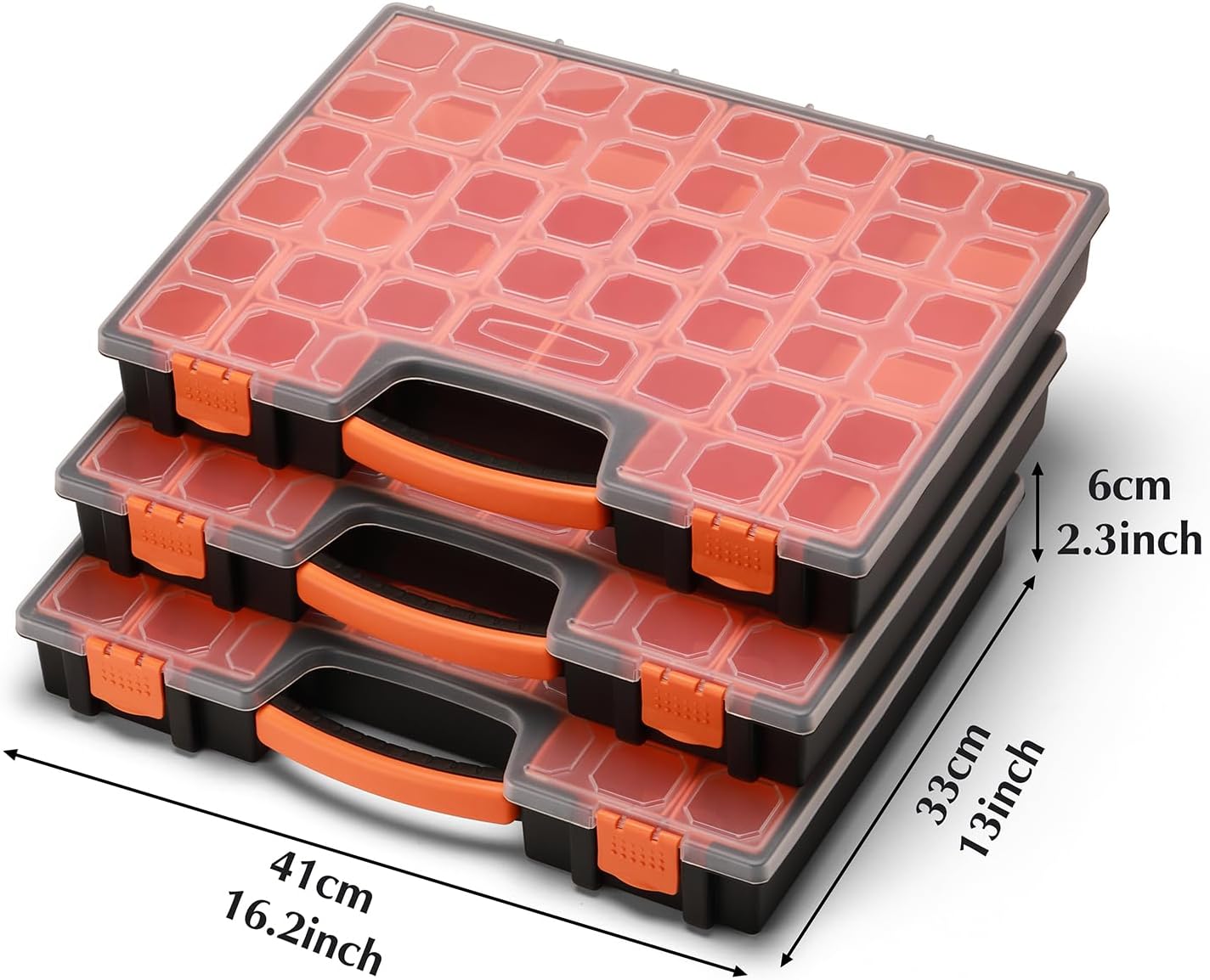 EMENTOL 2PCS Multi-Purpose Portable Organizer Box Set with 44-Removable Compartments, 2 Pieces Professional Boxes with Dimension 16.2"L*13"W*2.3"H