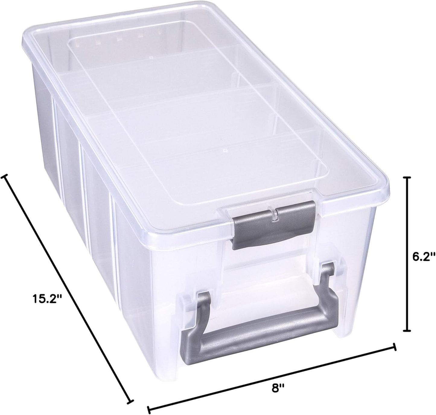 Best Kept Semi Satchel with Removable Dividers, Stackable Home Storage Organization Container, Clear with Sliver Latches and Handle