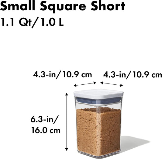 OXO Good Grips POP Container - Airtight Food Storage - Small Square Short 1.1 Qt Ideal for 1 lb of brown sugar or confectioner's sugar