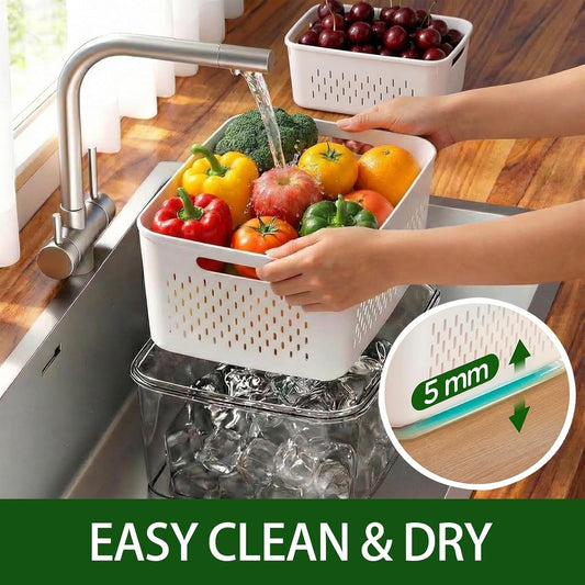 4 Pack Fruit Storage Containers for Fridge with Removable Colanders,4 in 1 Produce Storage Containers with Lids, Leakproof Fridge Organizer Bins for Salad Berry Lettuce Vegetables Meat Keeper Fresh