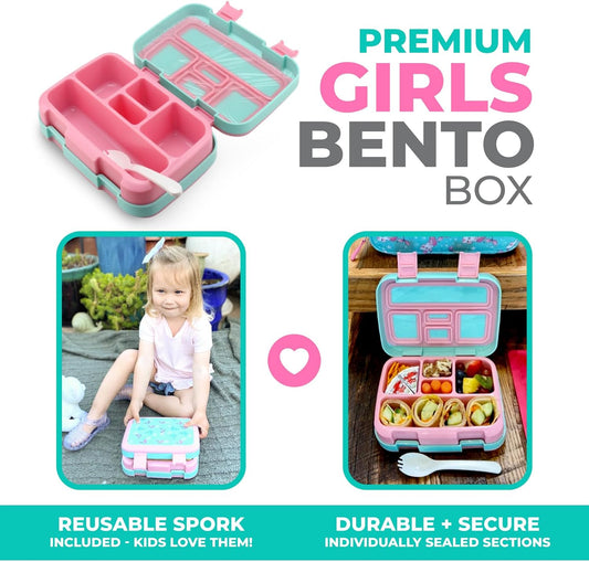 Kinsho Bento Lunch Box for Kids Toddlers, 5 Portion Control Sections, BPA Free Removable Plastic Tray, Pre-School Kid Toddler Daycare Lunches, Snack Container Ages 3 to 7 (Blue Space Rockets)