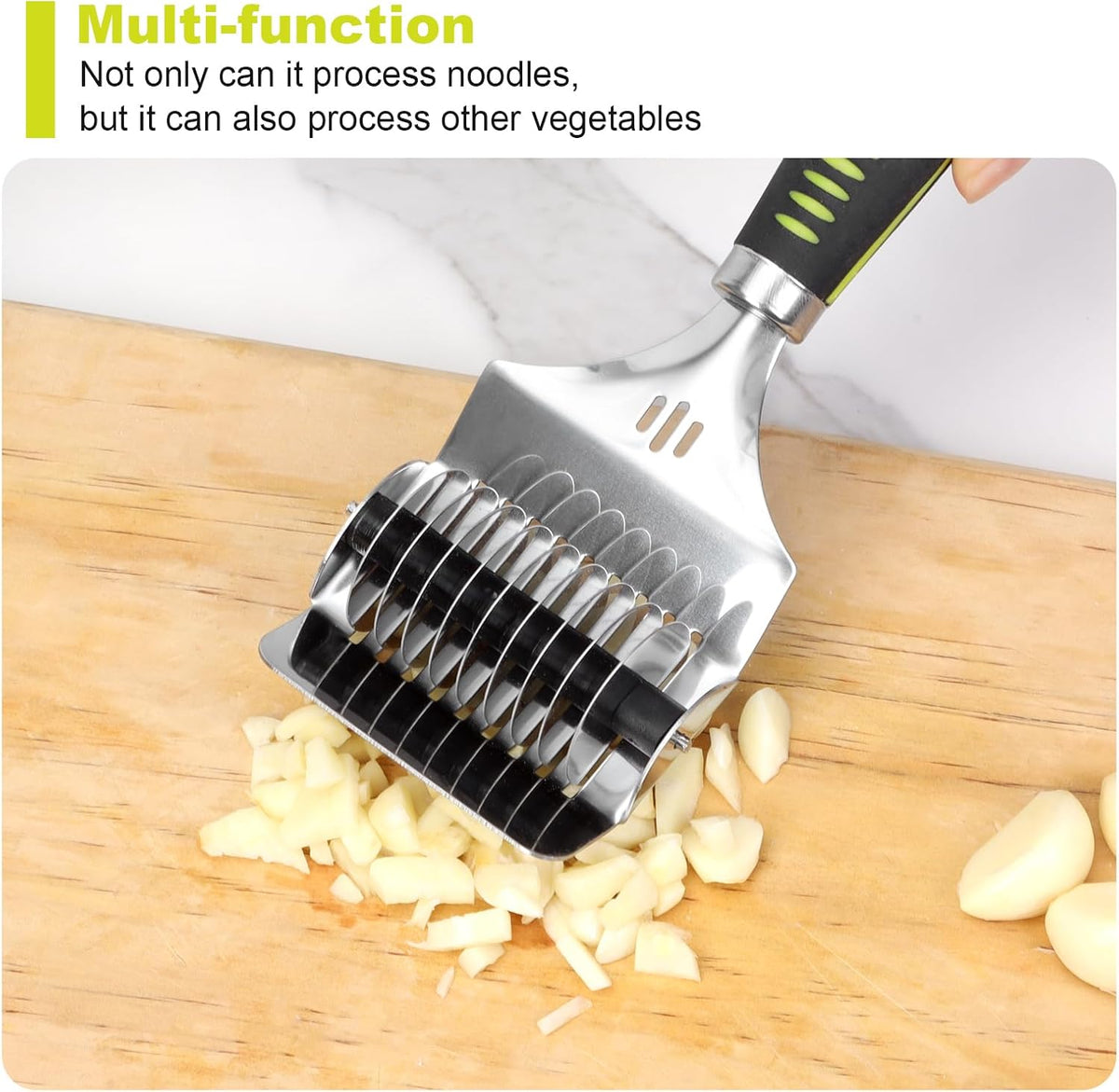 Pasta Cutter, Noodle Cutter with 9 Rolling Blades, Stainless Steel Manual Tool for 8 Even 6 mm Strips, Non-Slip Handle, for Homemade Pasta, Fettuccine and Dough