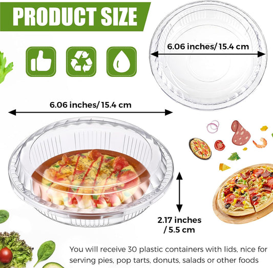 Vesici 30 Pcs 9'' Plastic Pie Containers Disposable Clear Dessert Containers with Lids Round Pie Keeper Clamshell Takeout Food Carrier for Takeout Boxes Food Cake Doughnut Storage