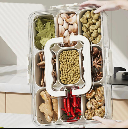 Snackle Box Container, 8 Compartments Divided Serving Tray with Lid and Handle, Portable Snack Box Containers for Veggie Tray Charcuterie Boxes Fruit Storage Candy Organizer (8 Compartments)