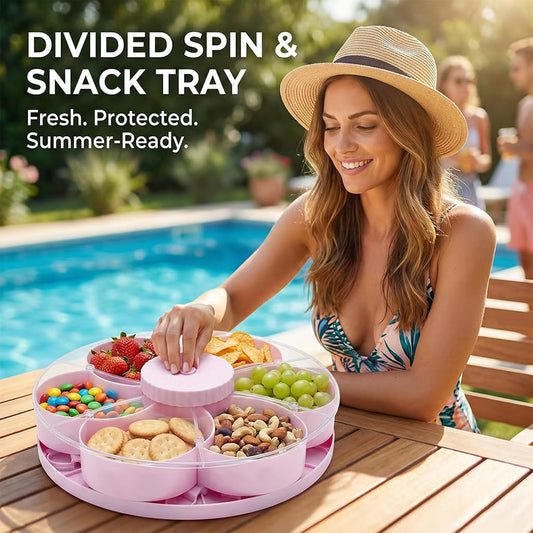 2026 New Divided Spin And Snack Serving Tray, Rotating Snack Box Container With Lid, Multi-Compartment Food Organizer Design, 5-Compartment Rotating Party Platter For Fruit, Nuts (blue)
