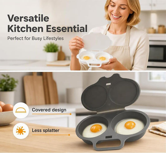 1PCS Dual Cavity Microwave Egg Poacher With Lid & Handle, Quick-Heat Microwave Egg Poacher For 2 Eggs, Poached Cooker & Breakfast Sandwich Maker, Quick Oil-Free Cooking, Food-Grade PP & Versatile Kitchen Essential