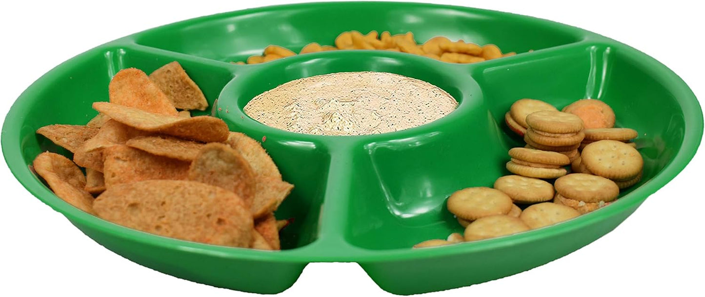 Black Duck Brand Chip N Dip Hard Plastic 12-Inch Round Serving Trays - 3-Section, Set of 3, Blue