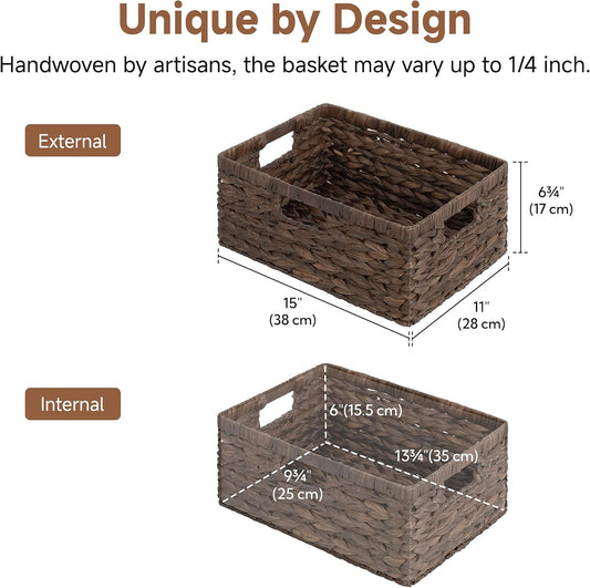 StorageWorks Storage Baskets for Shelves, Wicker Shelf Baskets for Organizing, Large Basket with Handles, Storage Basket for Toy, Pantry Organizers, Water Hyacinth