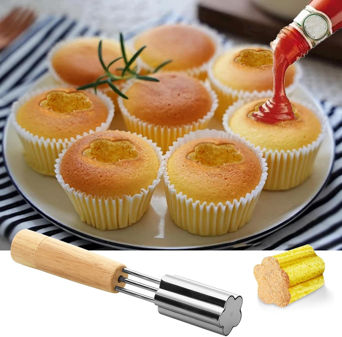 Cupcake Corer, 1 Pc Plunger Cutter Pastry Corer, Digging Holes Tools Muffin Cake Filling Tool Mini Cupcake Hole Punch for DIY Baking Filling and Decorating, (Flower)