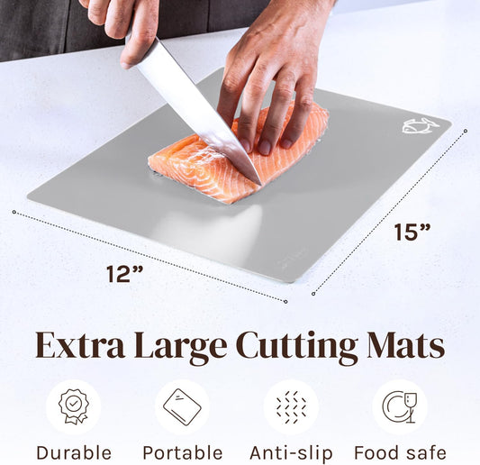 Cooler Kitchen 4 Piece Flexible Plastic Cutting Boards for Kitchen, BPA Free Plastic Cutting Mats For Kitchen - Extra Thick Chopping Mats - Mats Color Coded with Food Icons - Non Slip Dishwasher Safe