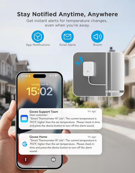 GoveeLife WiFi Refrigerator Thermometer Sensor with Alarm, 2-Pack & Gateway