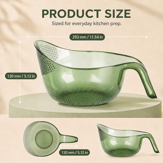 Rice Washer Strainer Bowl with Handle, Fast-Drain Colander(Gray)
