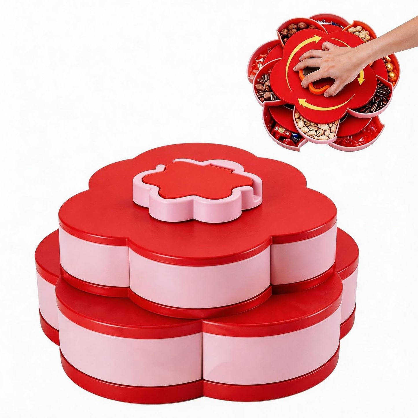 Upgraded Rotating Snack Tray in 2026, 10 Separate Flower Shaped Trays, Detachable Portable Snack Box with lid, Suitable for Parties, picnics, Kitchens, Candies, Nuts (Light Blue)