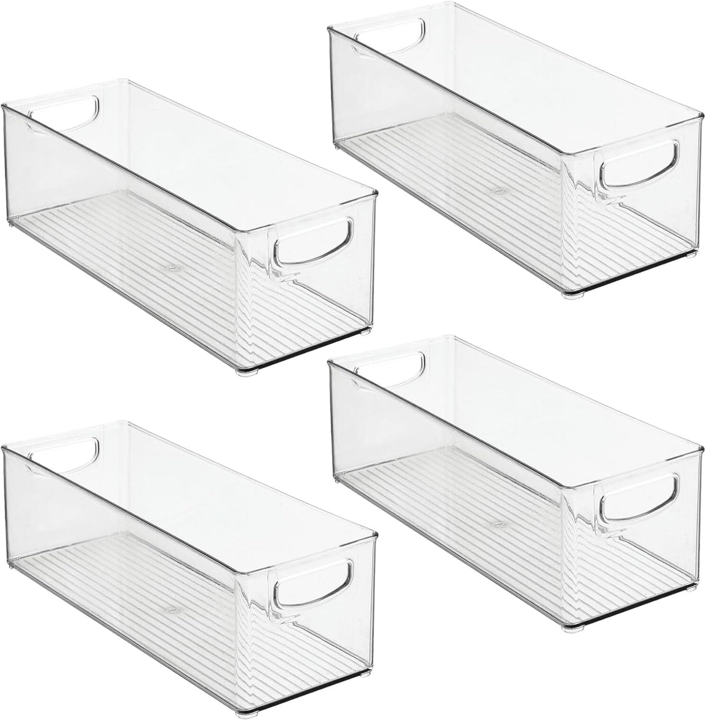mDesign Deep Plastic Kitchen Storage Organizer Container Bin for Pantry, Cabinet, Cupboard, Shelves, Fridge, or Freezer - Holds Dry Goods, Sauces, Condiments, Drinks, Ligne Collection, 4 Pack, Clear