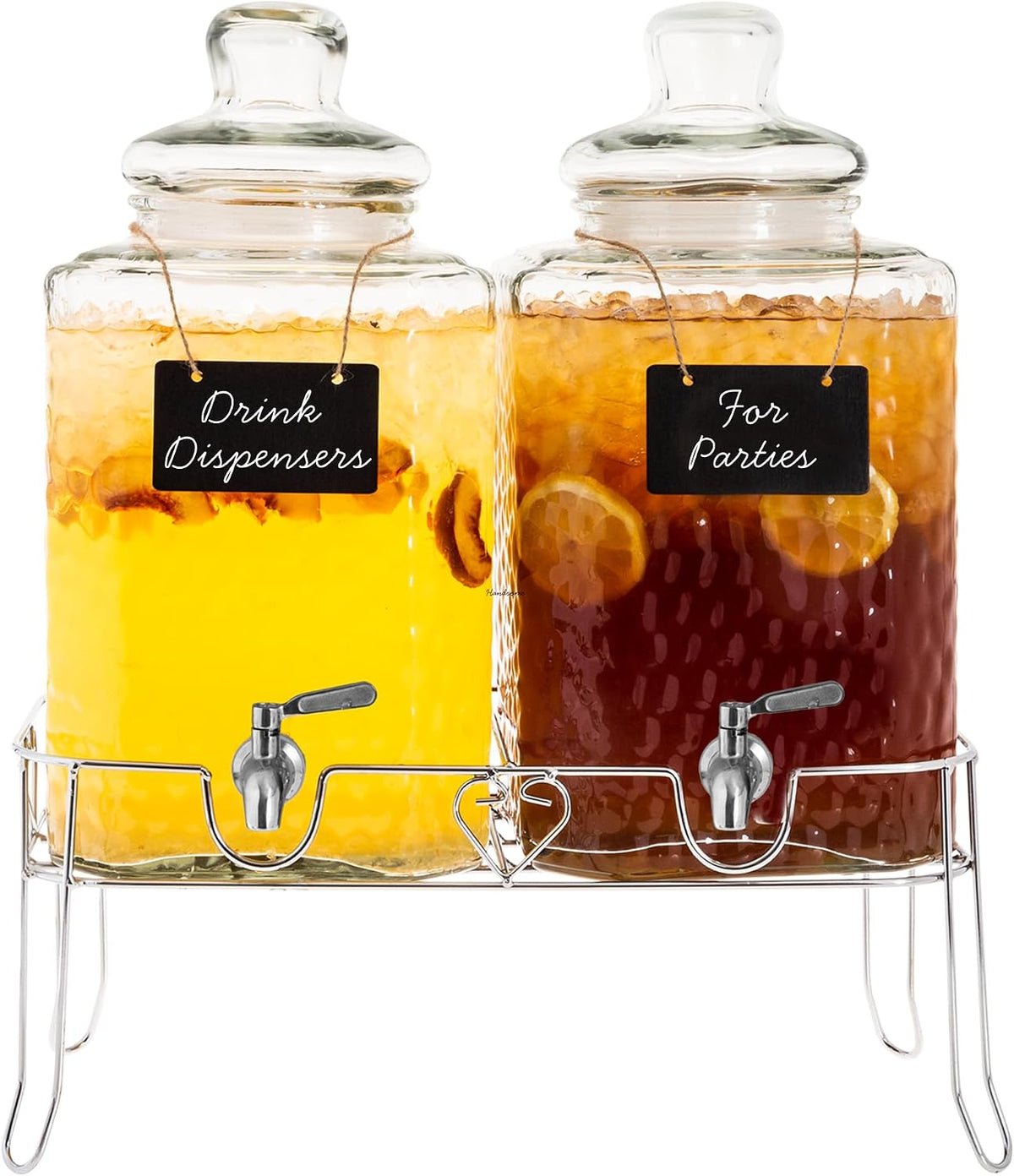 Ilyapa Double Glass Beverage Dispenser with Stand, 2 Gal Each - Wood Top