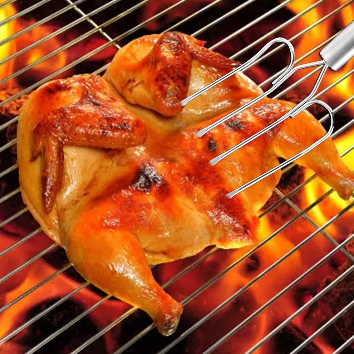2-Pack Stainless Steel Turkey Lifter Multi-end Turkey Fork Pork Steak Grill Fork BBQ Hot Dog Roasting Sticks Camping Needle Skewers Thanksgiving